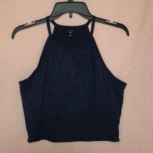 Navy bib neck crop top